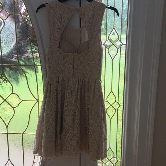 Beige Lace Dress with Mesh and a Rhinestone Belt - Picture 2 of 3